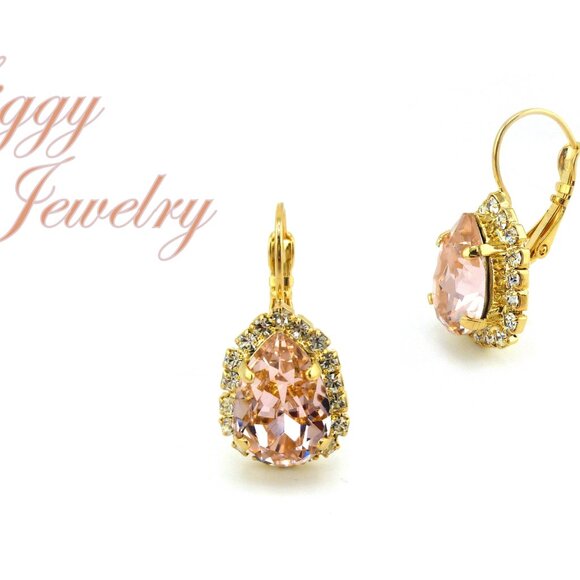 Swarovski Crystal Vintage Rose Bridal Drop Halo Earrings in a Pear Shape - Picture 8 of 14